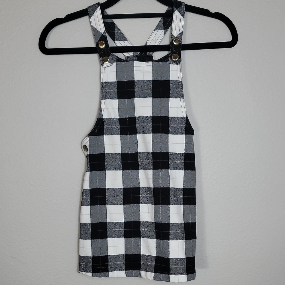 Max Studio Girls Buffalo Plaid Pinafore Jumper Dress Size 4T Black White Overall